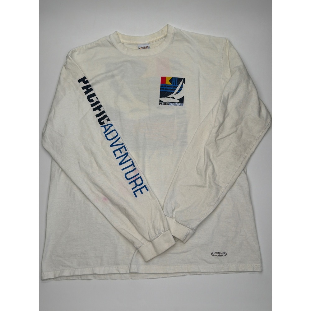 Crazy‎ Shirts Hawaii Pacific Adventure White Long Sleeve Graphic T-Shirt Mens M